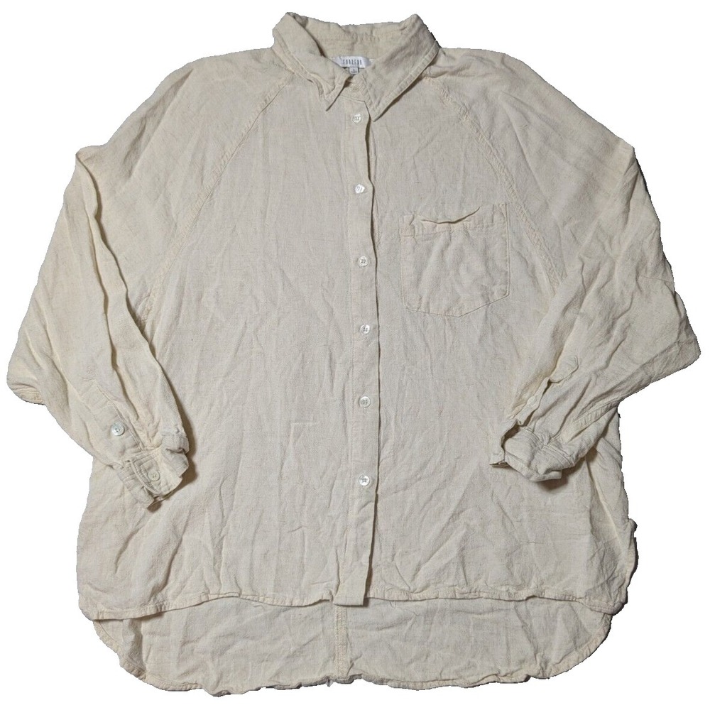 FUN 2 FUN Women Small Beige Rayon Linen Blend Button-Up Shirt - Picture 1 of 16